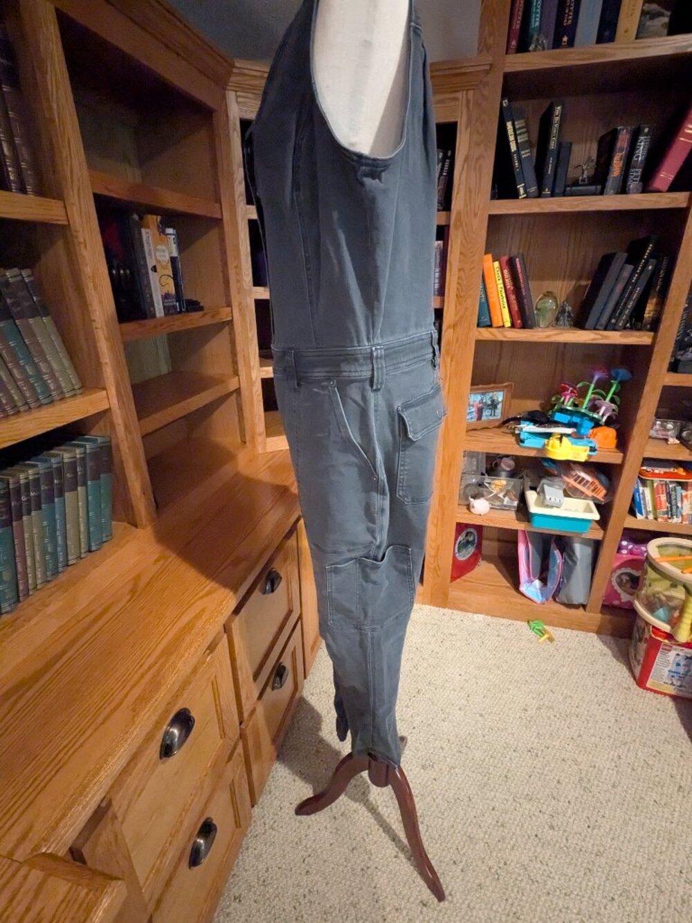 Duluth Trading Co Gray Sleeveless Utility Cargo Jumpsuit Size 14 Regular - Picture 4 of 4